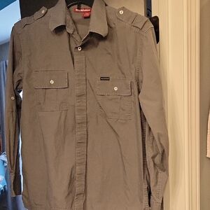 Rocawear Men's Gray Military-Style Button Shirt